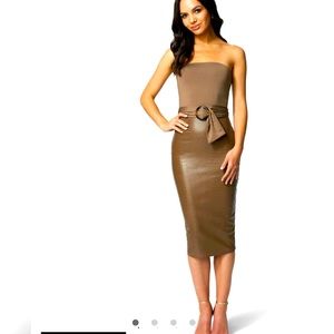 Sexy BEBE Brown Vegan Leather Dress